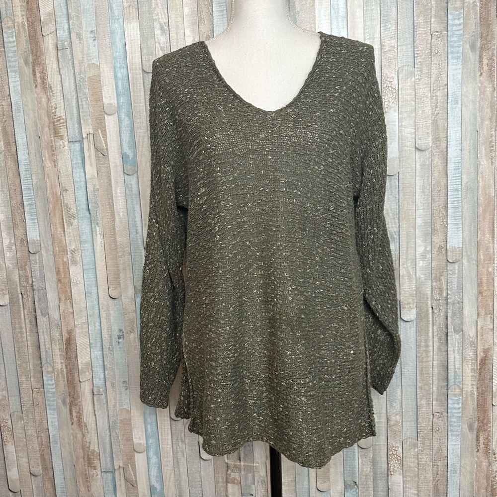 Fabiana Filippi M‎ Olive Green Cotton Knit Pullover Sweater V Neck Slouchy Boho